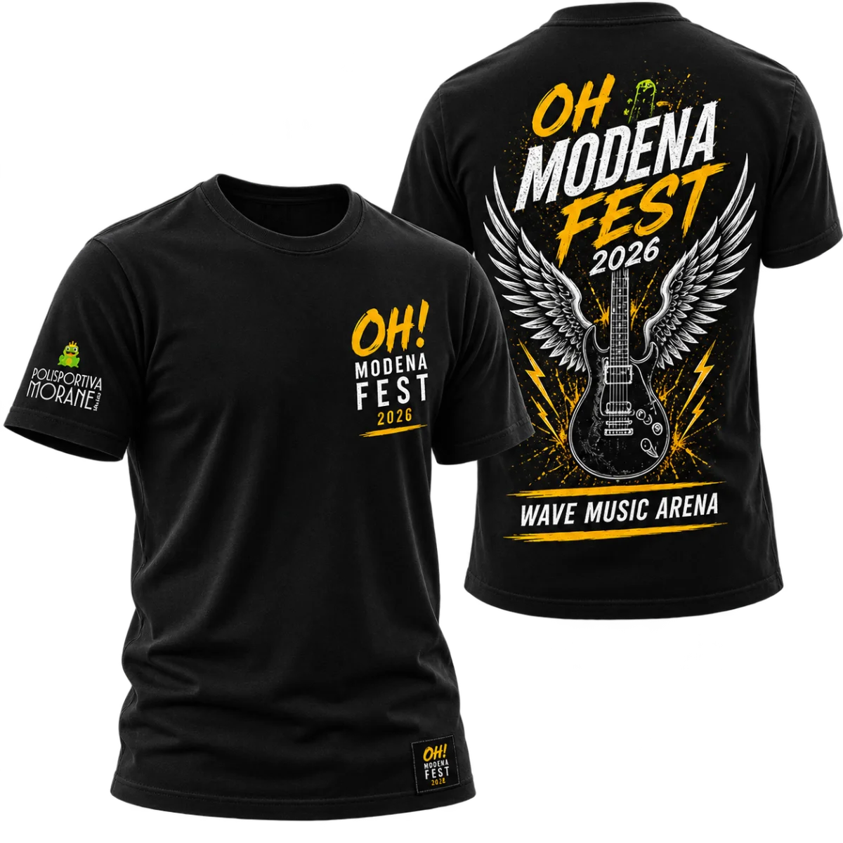 T-shirt ufficiale OH! Modena Fest 2026, fronte e retro